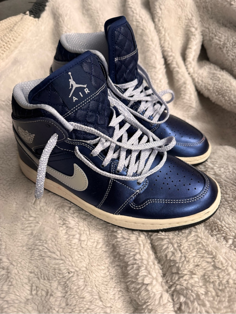 Nike Air Jordan Women's Metallic Navy and White High-Top Sneakers